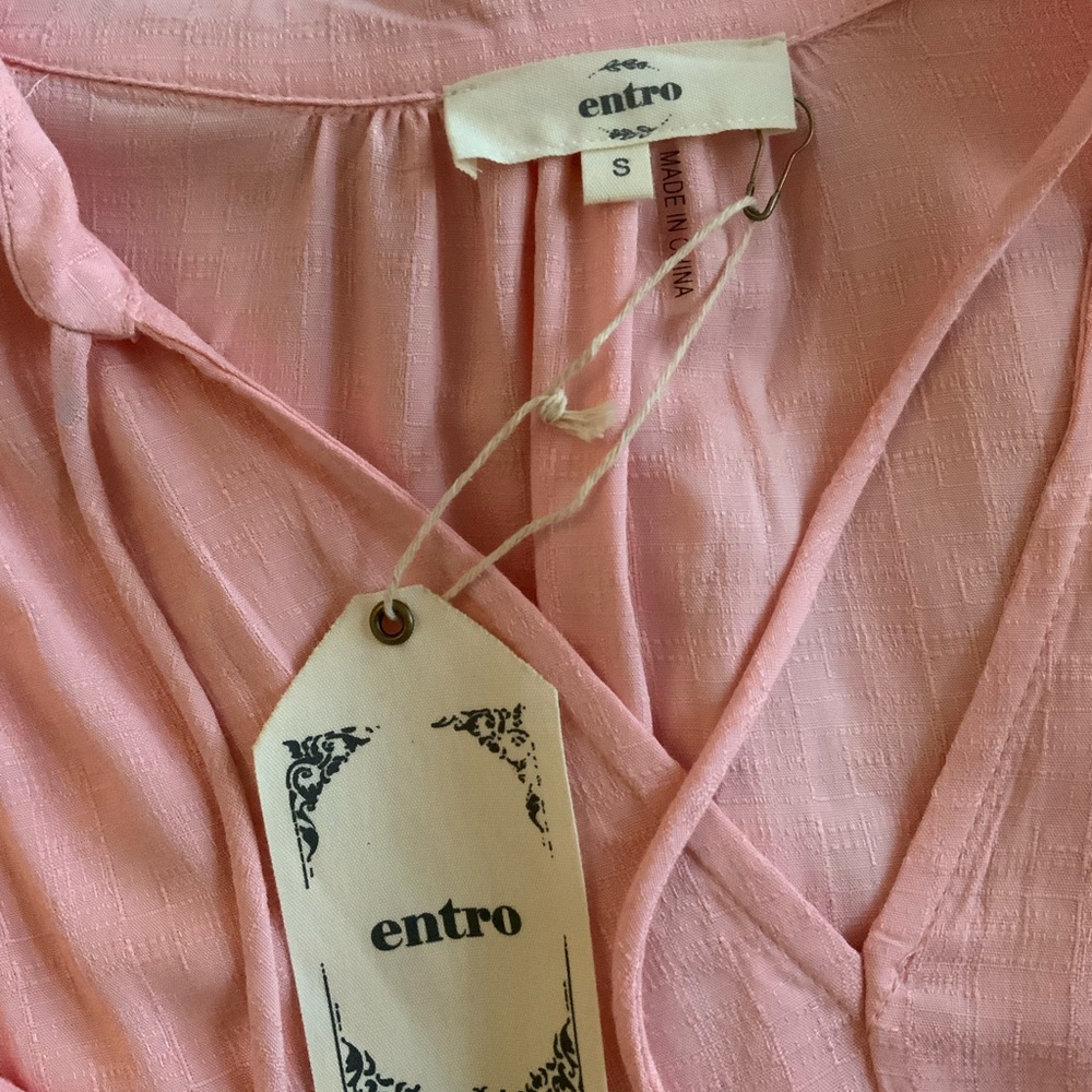 Pale Pink Entro Tunic Relaxed Fit Hi-Lo Hem Necktie Long Sleeve Classic - Picture 5 of 16